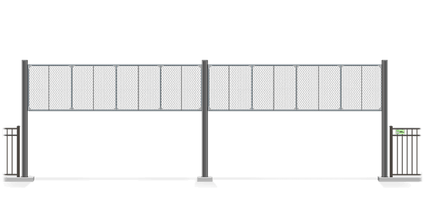 Automated chain link Vertical Lift gate in open position