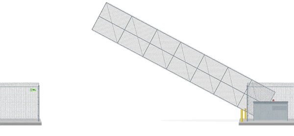 Automated chain link Vertical Pivot gate in open position