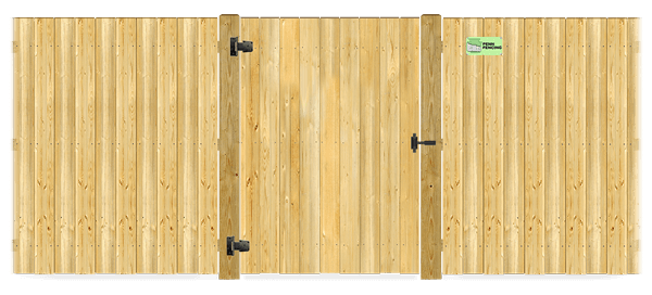 Wood gate in closed position