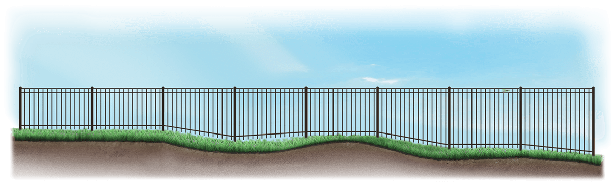 Custom Aluminum fence on uneven ground