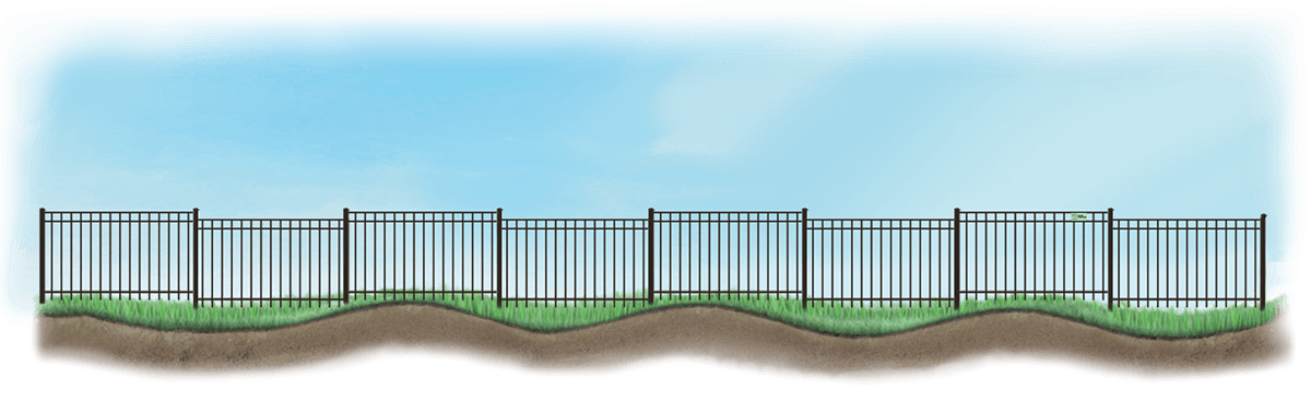 Stepped Aluminum fence on uneven ground