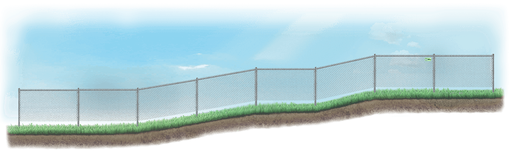 Racked Chain Link fence on uneven ground