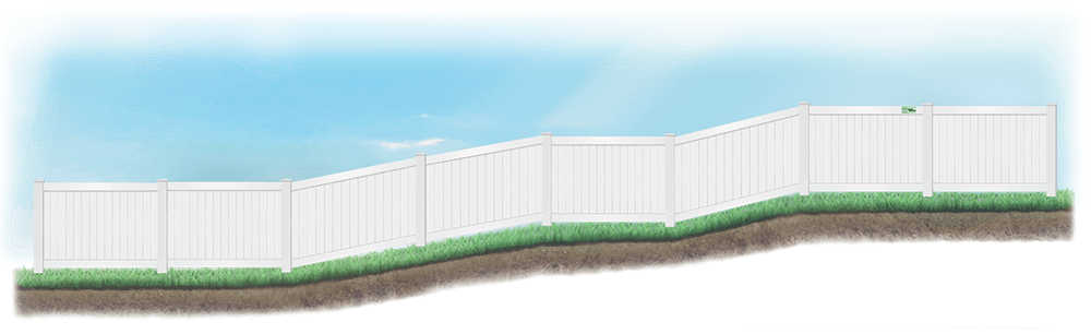 Racked Vinyl fence on uneven ground