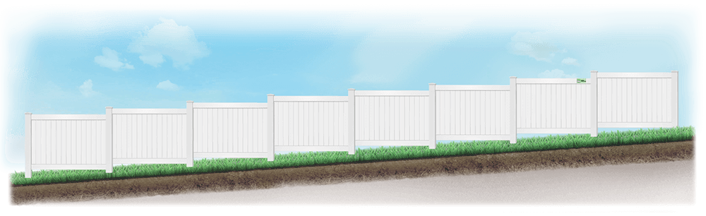 Stepped Vinyl fence on uneven ground