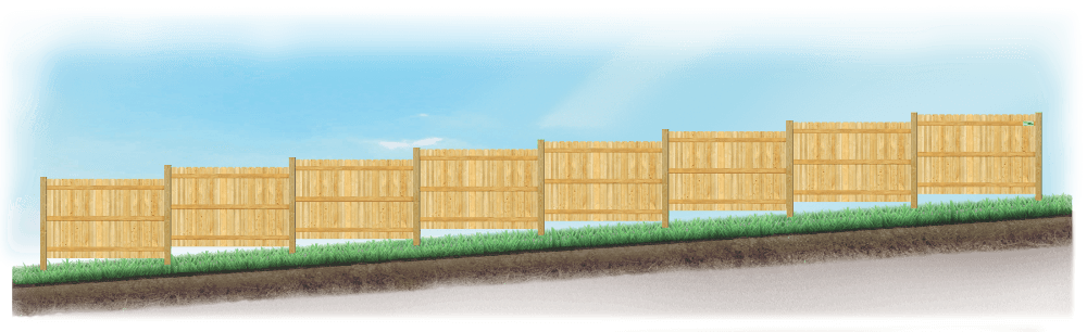Stepped Wood fence on uneven ground