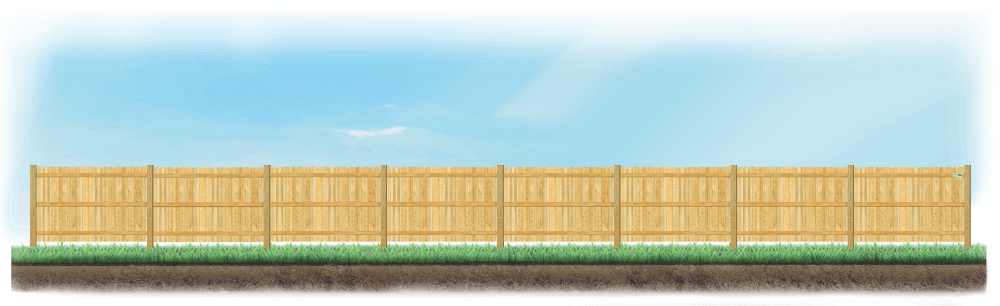 Straight Wood fence on level ground