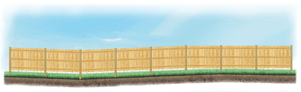 Racked Wood fence on uneven ground