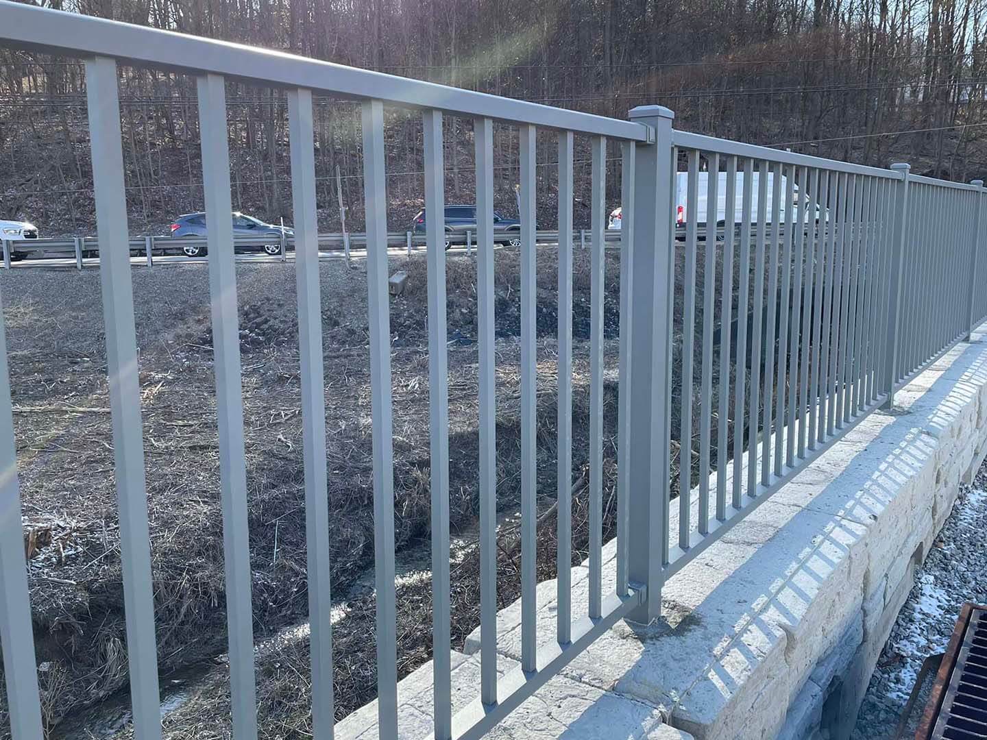 Silver 2 rail aluminum fence installed in Butler Pennsylvania