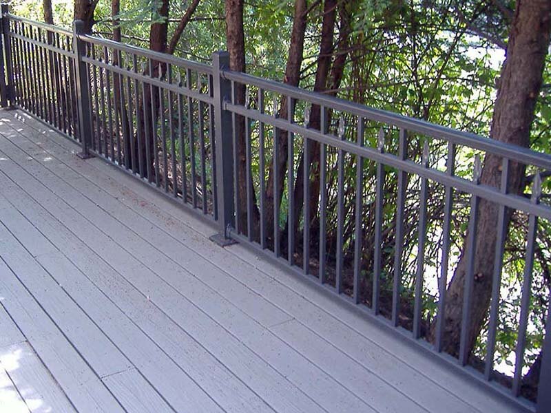 3 rail aluminum fence with alternating pickets along a deck in Western Pennsylvania