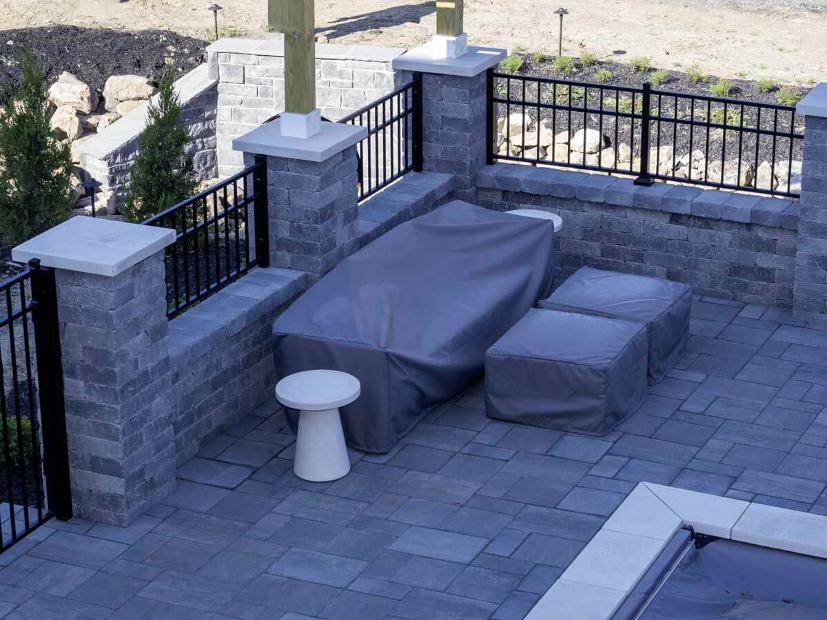 3 rail aluminum railings on top of a brick wall with columns in Western Pennsylvania