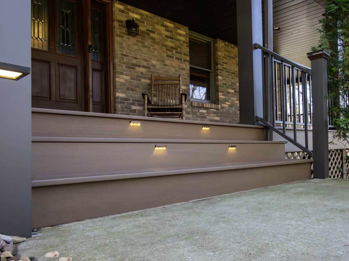 Front porch deck installed with lighted stairs in Western Pennsylvania