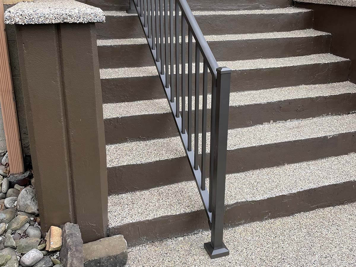 Black Aluminum Stair Railing Installed on Residential Steps in Western Pennsylvania