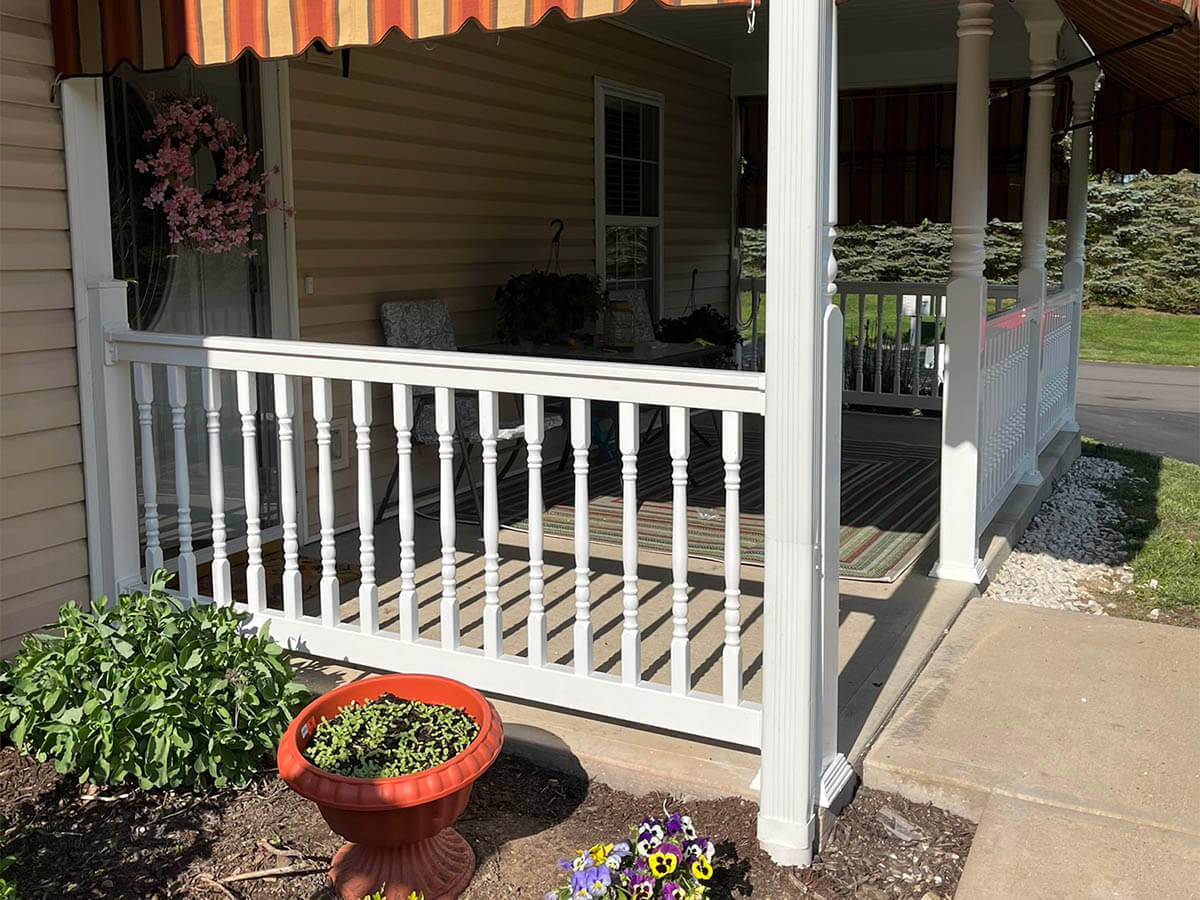 White Vinyl Porch Railing Installed on Front Porch in Western Pennsylvania