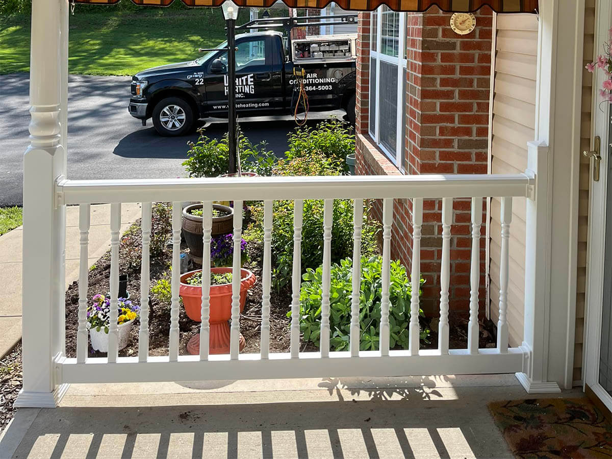 White Vinyl Railing Installed on Covered Porch in Western Pennsylvania