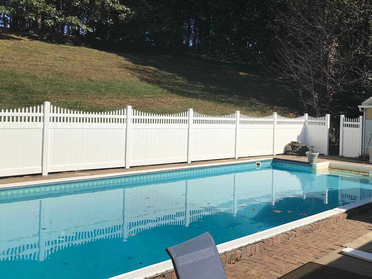 White Vinyl Pool Fence Installed Around Inground Pool in Western Pennsylvania