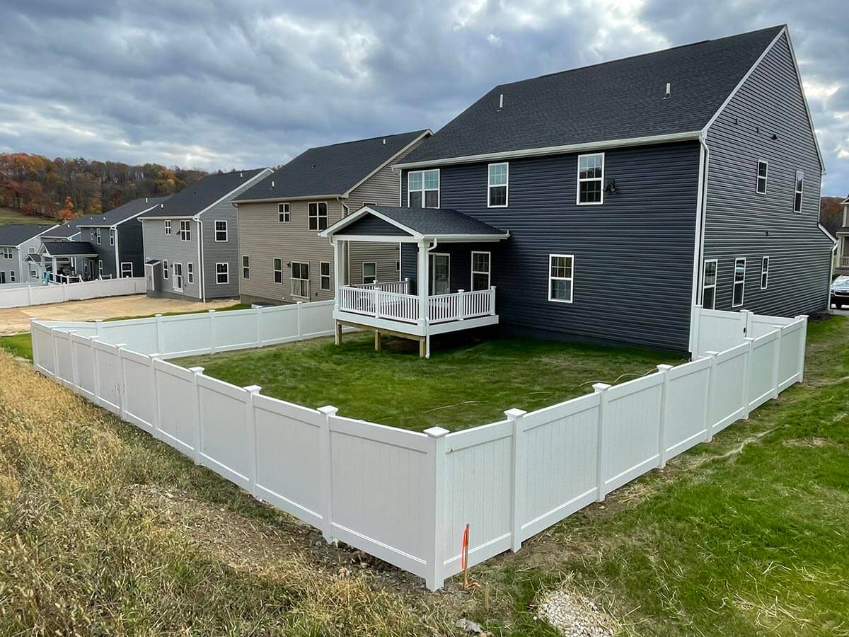 White Vinyl Privacy Fence Installed Around Backyard in Western Pennsylvania