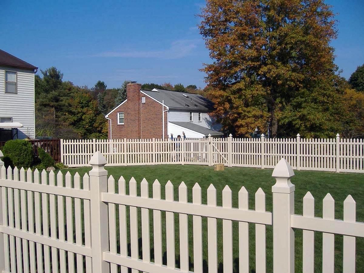 Vinyl picket fence installed for a residential property in Western Pennsylvania