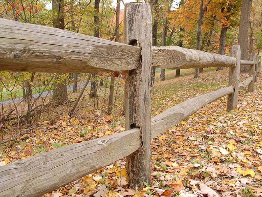 Wood split rail fence installed in Western Pennsylvania for a residential property